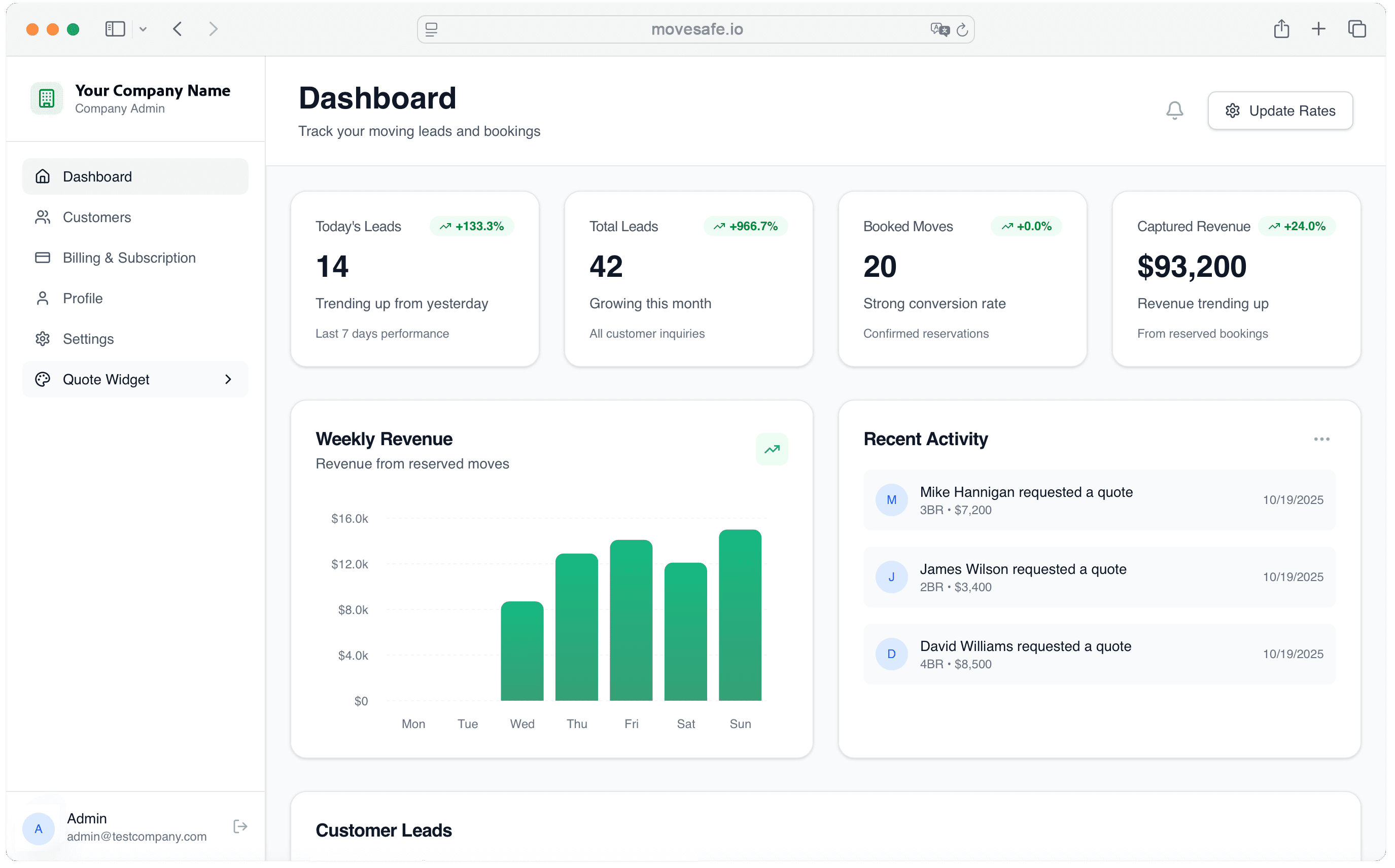 MoveSafe Platform Dashboard